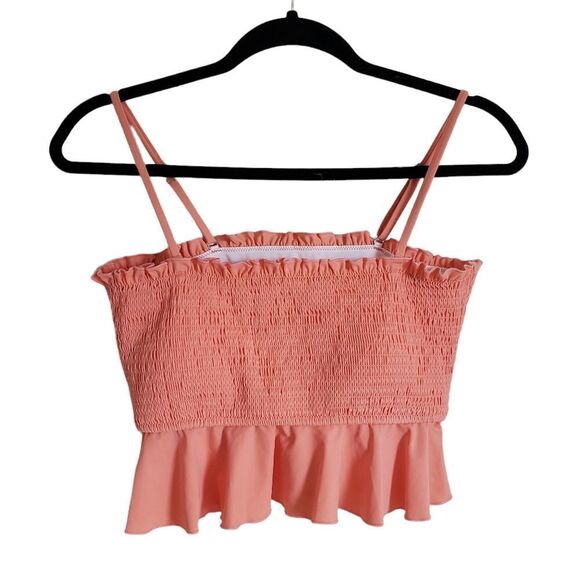NWOT Unbranded Smocked Crop Tube Top Adjustable Spaghetti strap Size Large - Picture 2 of 8
